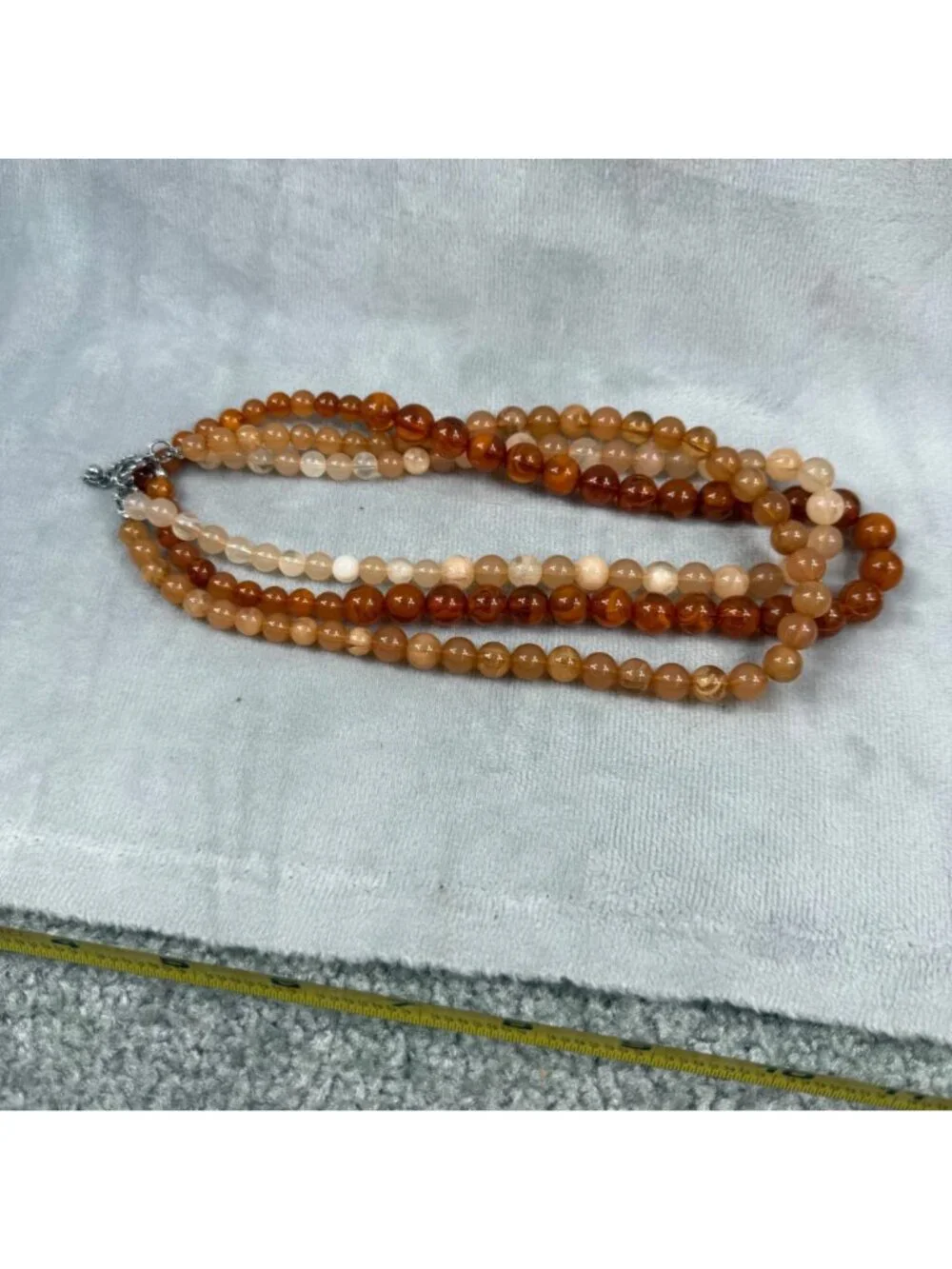 Orange Color Shades Beaded Multi-Layer Necklace Lobster Clasp Closure Vintage